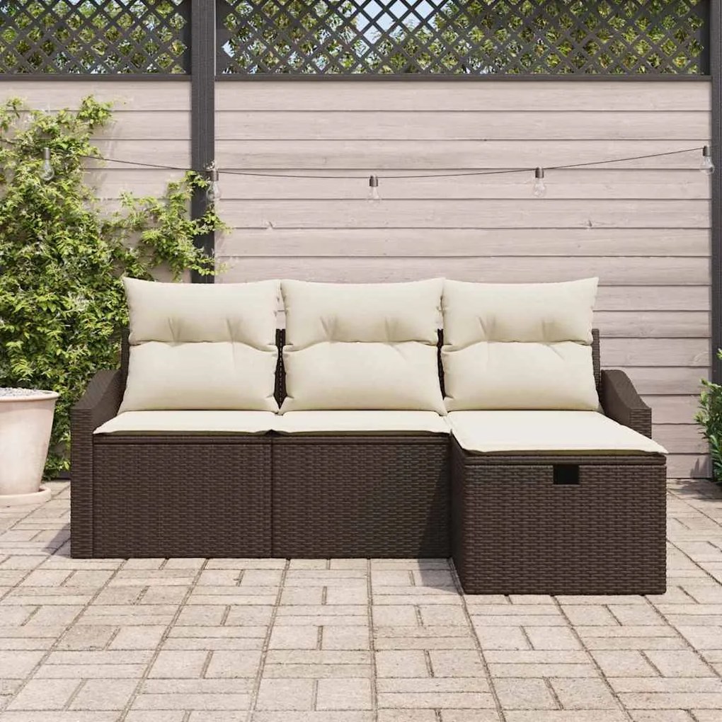 Conjunto de Sofá de Jardim em 4 Peças com Almofadas em Rattan Sintétic