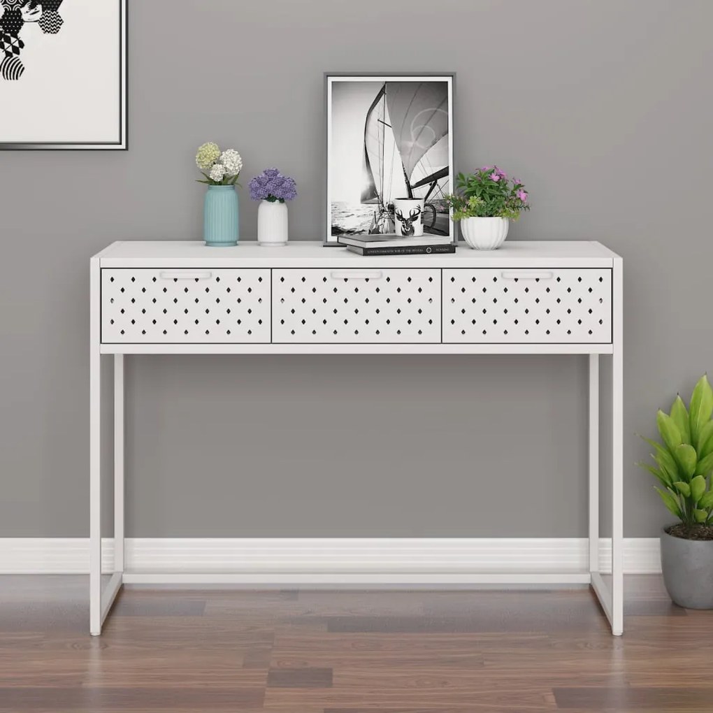 vidaXL Mesa consola 106x35x75 cm aço branco