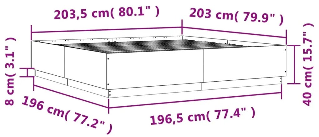 Estrutura de cama 200x200 cm derivados madeira cinzento sonoma