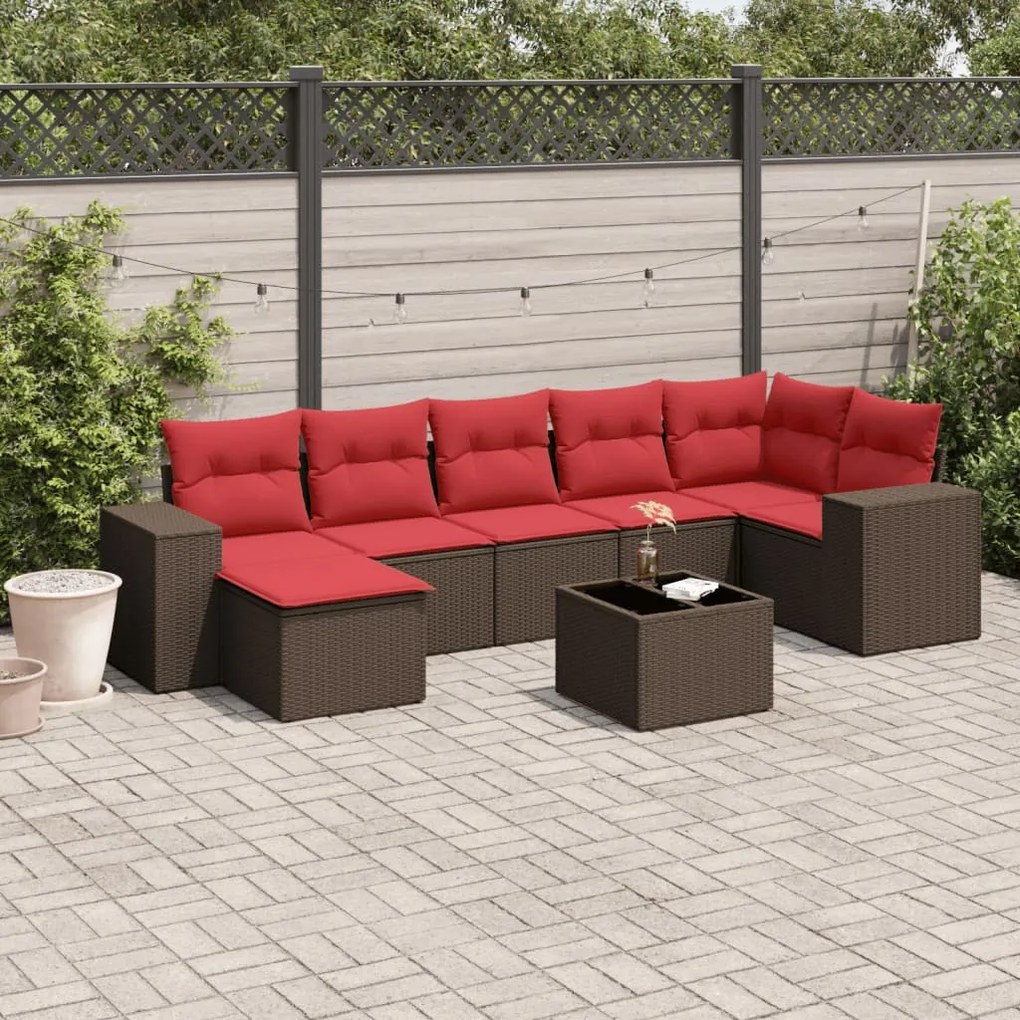 vidaXL 8 pcs conjunto sofás de jardim c/ almofadões vime PE castanho