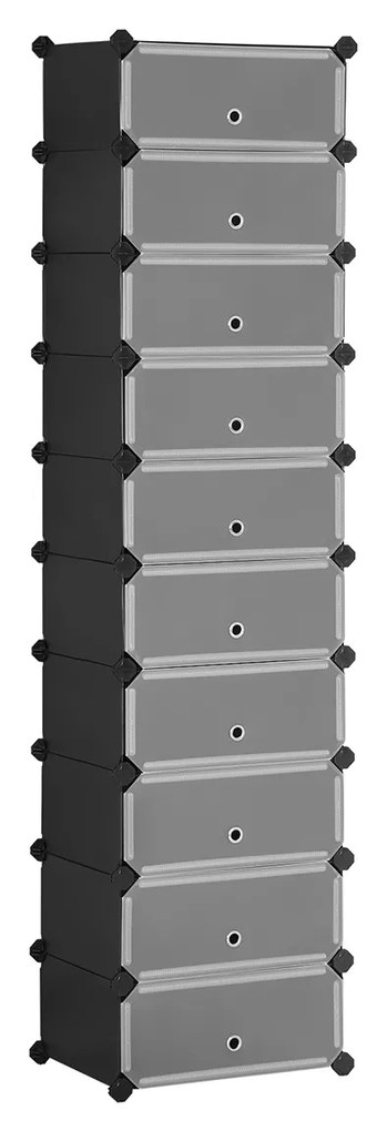 Rack de sapatos intertravado SONGMICS, organizador de armazenamento retangular, unidade de prateleira de armazenamento modular DIY de 10 slots, 40 x 30 x 17 cm para cada slot, guarda-roupa de plástico com portas, preto LPC10HV1