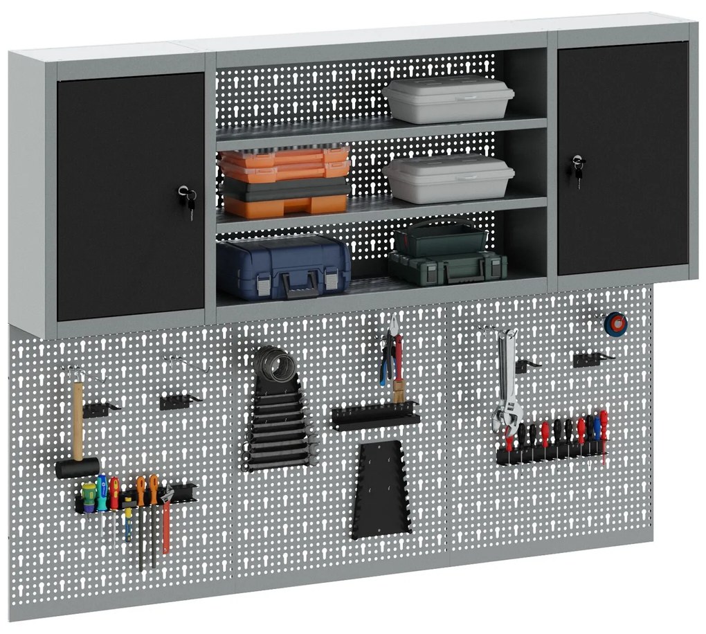 Conjunto de Armário de Ferramentas e Painel de Ferramentas de 6 Peças
