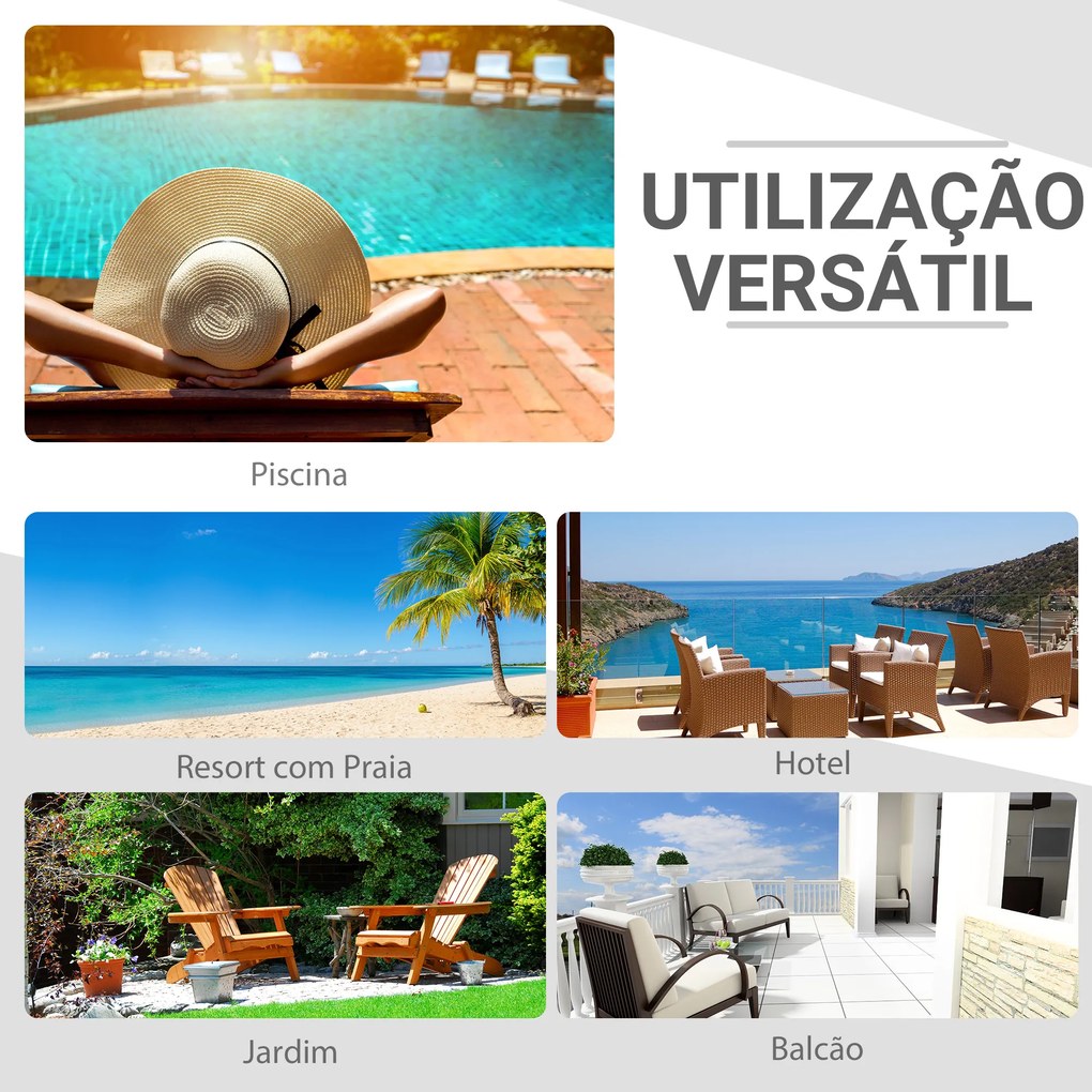 Outsunny Conjunto de Espreguiçadeiras Exterior de Vime 2 Lugares com Almofadas Acolchoadas Resistente à Água com Encosto Ajustável em 5 Níveis Suporta 220kg 195x120x28cm Marrom e Branco Creme