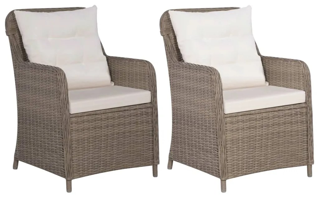 vidaXL Cadeiras de exterior c/ almofadões 2 pcs vime PE castanho