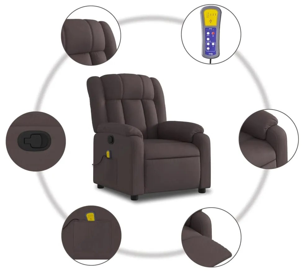 Poltrona de massagens reclinável tecido castanho-escuro
