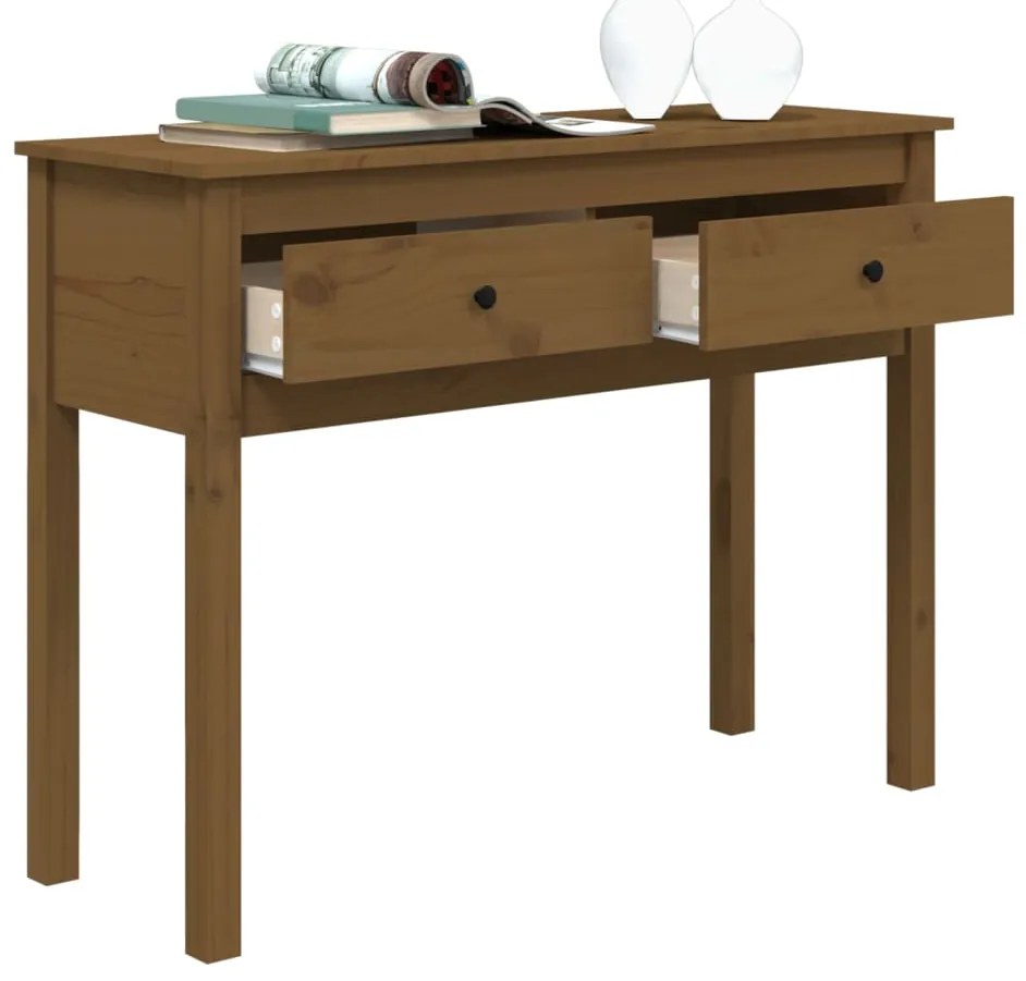 Mesa consola 100x35x75 cm madeira de pinho maciça castanho mel