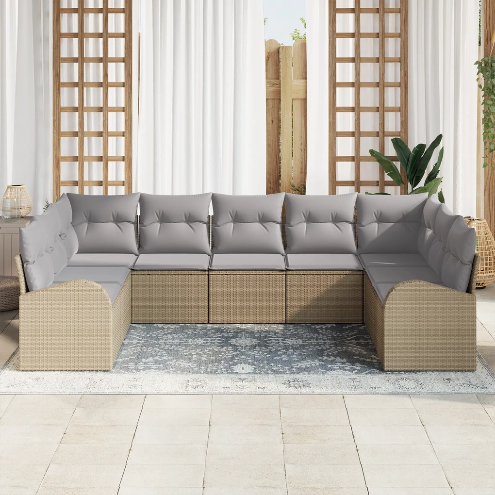 Conjunto de Sofás de Jardim vidaXL 9 Peças com Almofadas Bege Poliratt