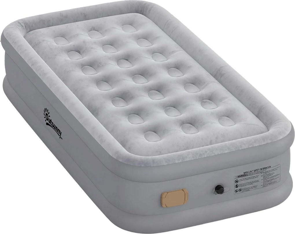 Colchão Insuflável Individual Dobrável com Bomba, Enchimento em 3 Minutos, Esvaziamento em 2 Minutos, Bolsa, Suporta até 200 kg, 190x97x39 cm, Cinzent