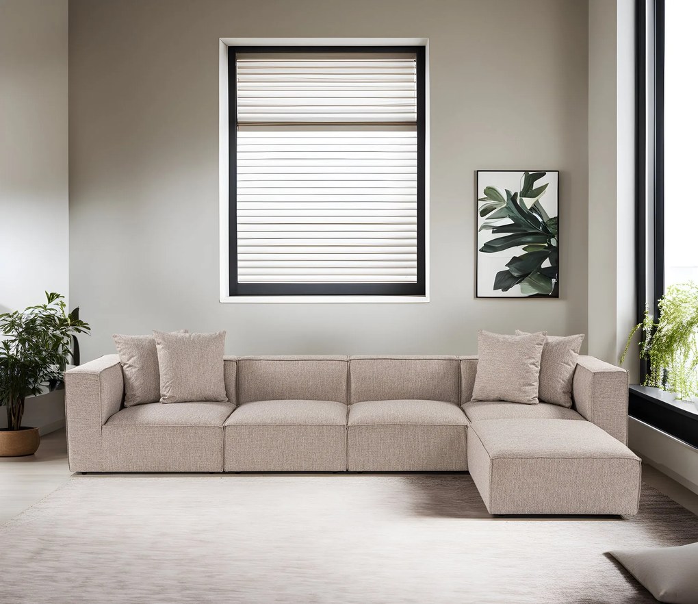 Sofá de Canto Sora – Bege Areia – 350 cm x 65 cm x 190 cm