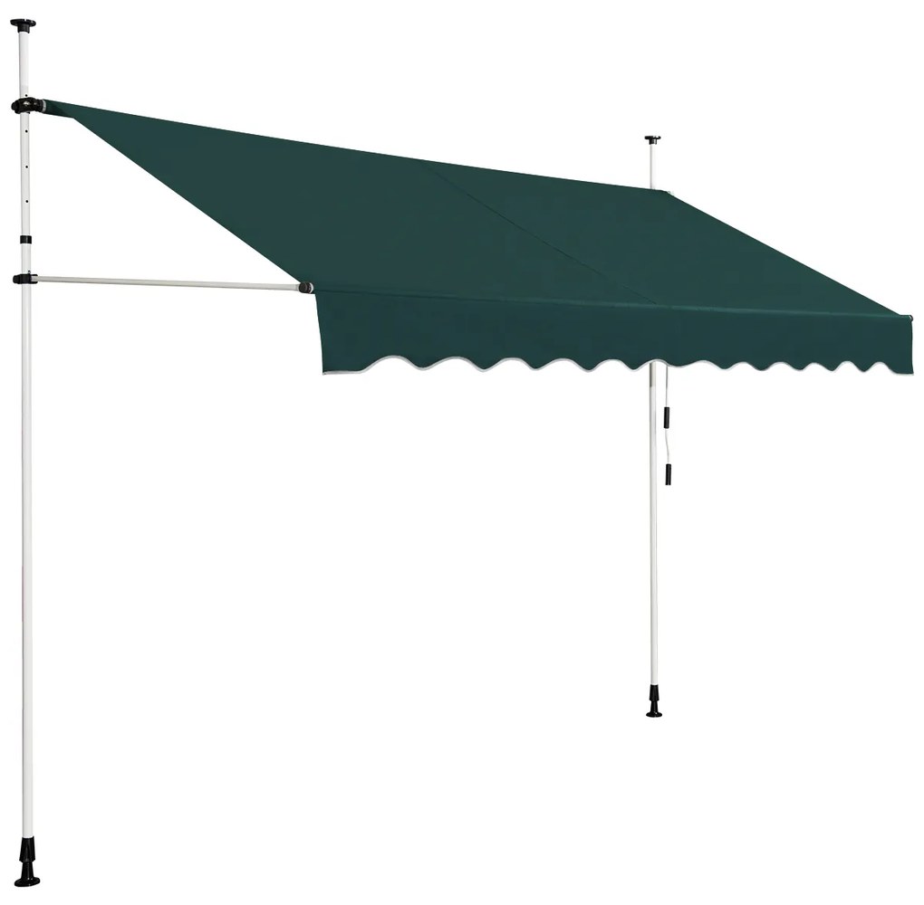 Toldo Telescópico e Retrátil 300 x 120 cm Resistente aos Raios UV Impermeável com Manivela Manual e Altura Ajustável para Janela Varanda Verde