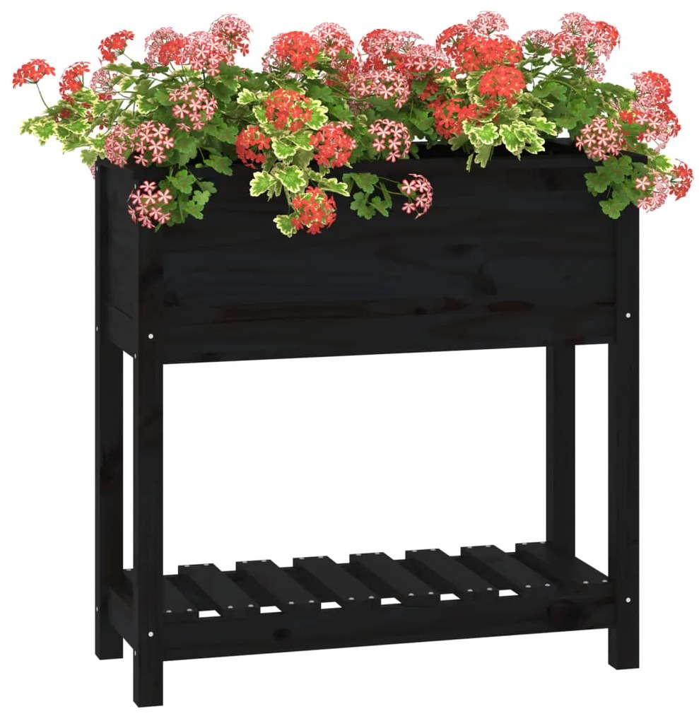 Vaso/floreira com prateleira 82,5x34,5x81 cm pinho maciço preto