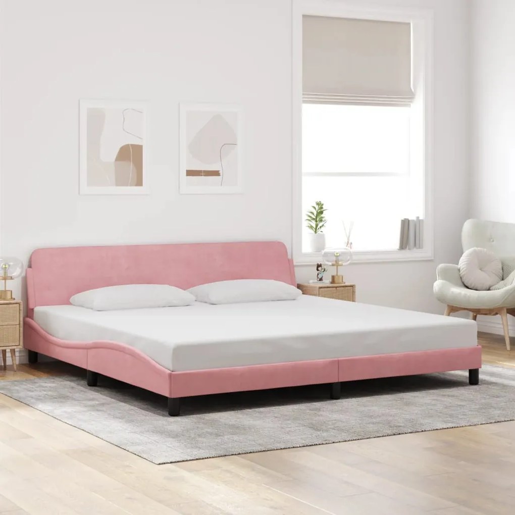 Estrutura de cama c/ cabeceira 200x200 cm veludo rosa