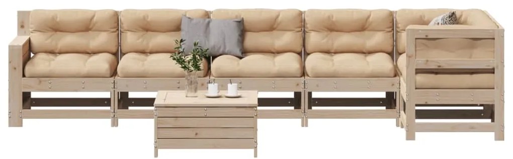 7 pcs conjunto lounge de jardim c/ almofadões pinho maciço