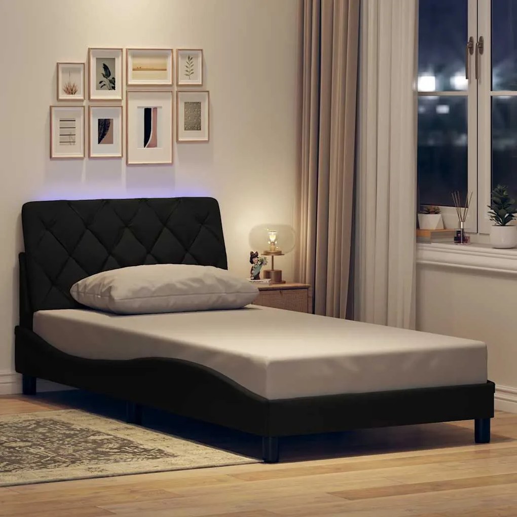 Estrutura de cama com LED sem colchão 100x200 cm tecido preto