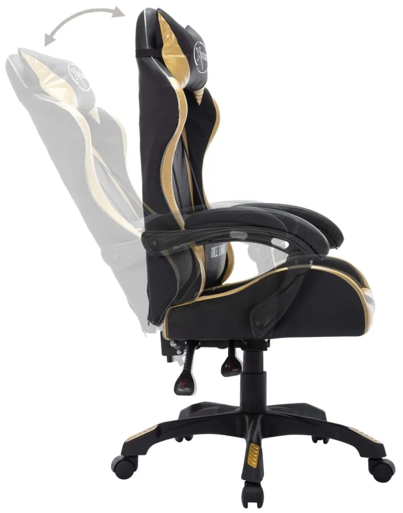 Cadeira estilo corrida luzes LED RGB couro artif. dourado/preto