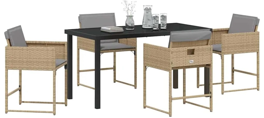 Conjunto de Jantar de Jardim de 5 Peças com Almofadas em Rattan Sintét
