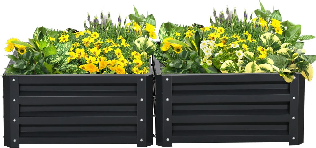 Conjunto de 2 floreiras elevadas, floreiras de jardim para legumes e flores, aço galvanizado, 60 x 60 x 30,5 cm, cinzento