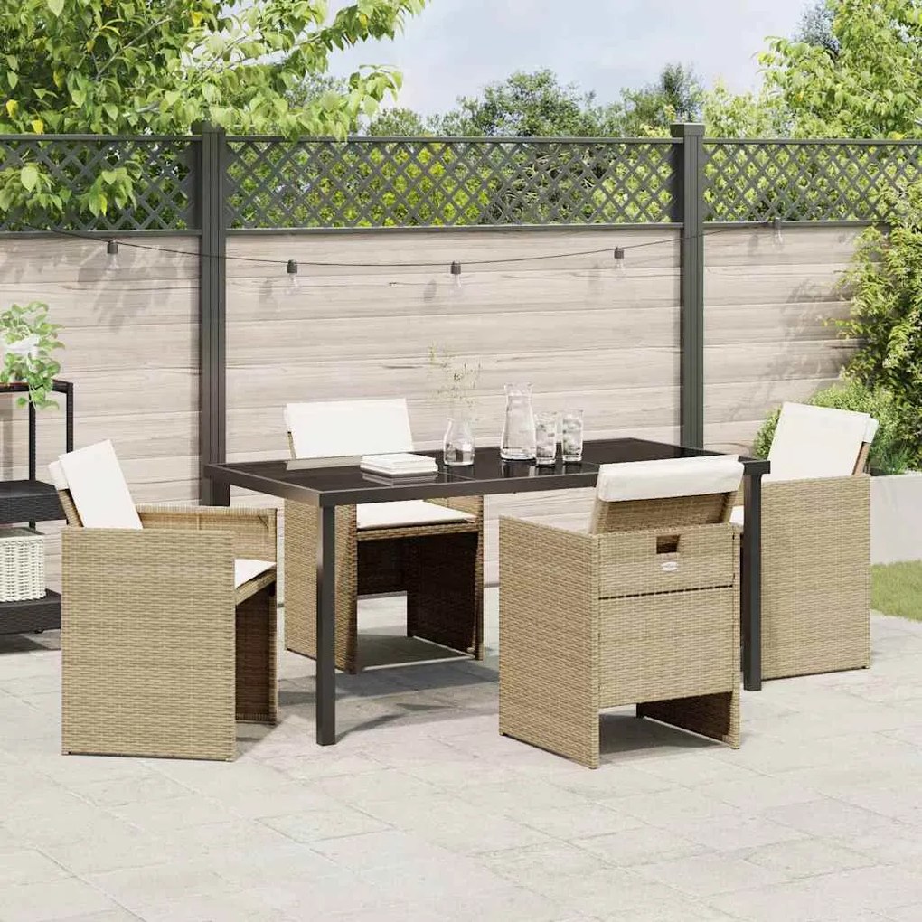 Conjunto de Jantar de Jardim com 5 Peças e Almofadas Beje em Rattan Si
