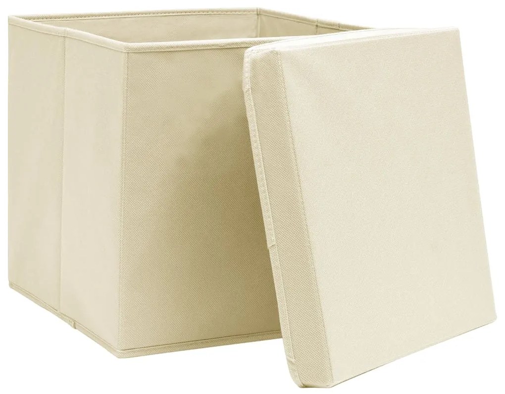 Caixas de arrumação com tampas 4 pcs 28x28x28 cm creme