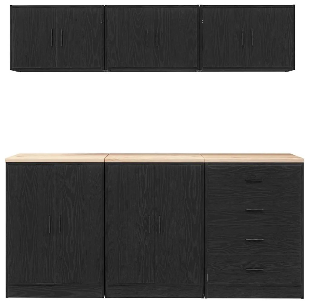 Armários de garagem 6 pcs derivados de madeira preto