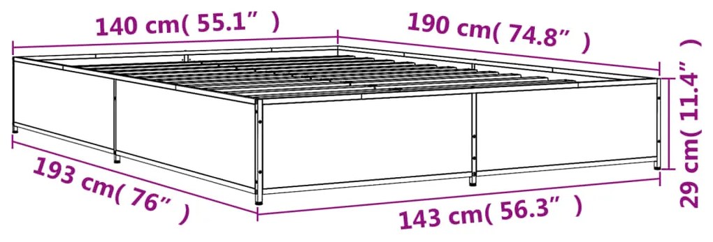 Estrutura de cama 140x190 cm derivados de madeira/metal preto