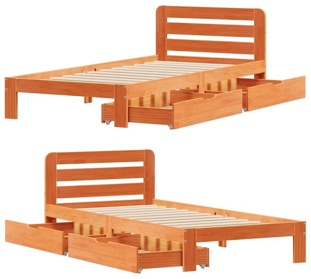 Cama sem colchão 75x190 cm madeira de pinho maciça castanho-mel