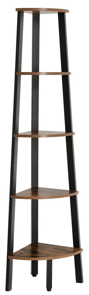 Estante de canto com 5 prateleiras em estilo industrial | VASAGLE | 37.2 x 37.2 x 159 cm | marrom rústico | LLS35X.