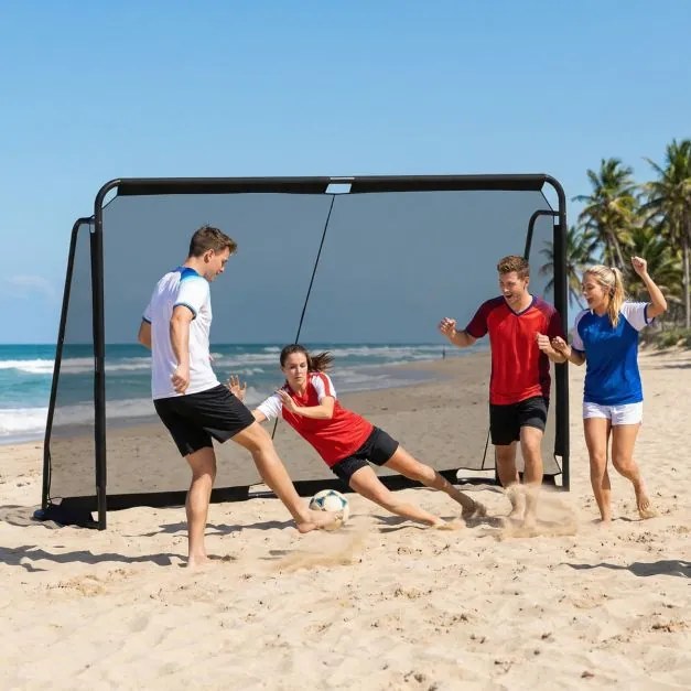 Baliza de futebol 300x200cm Rede PE impermeável Estrutura metálica 8 estacas para treino futebol Preto