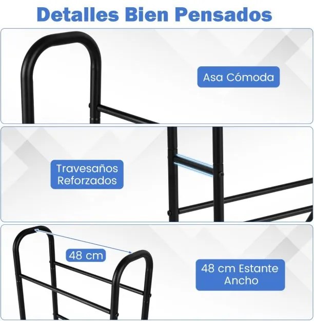 Estante para bolas de basquetebol de 3 níveis 52 x 37 x 110 cm com 4 rodas universais Estrutura preta