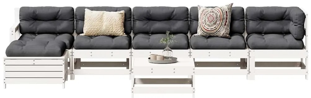 7 pcs conjunto lounge de jardim pinho maciço branco