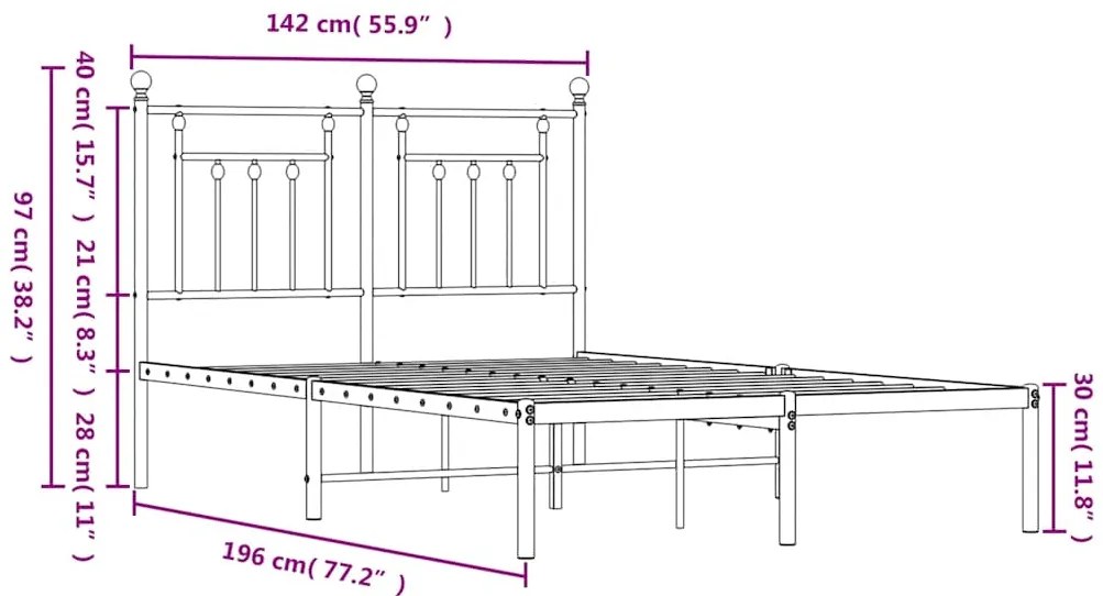 Estrutura de cama com cabeceira 135x190 cm metal preto
