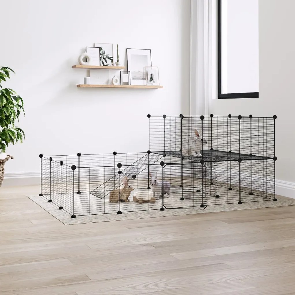 vidaXL Gaiola p/ animais de 36 painéis c/ porta 35x35 cm aço preto