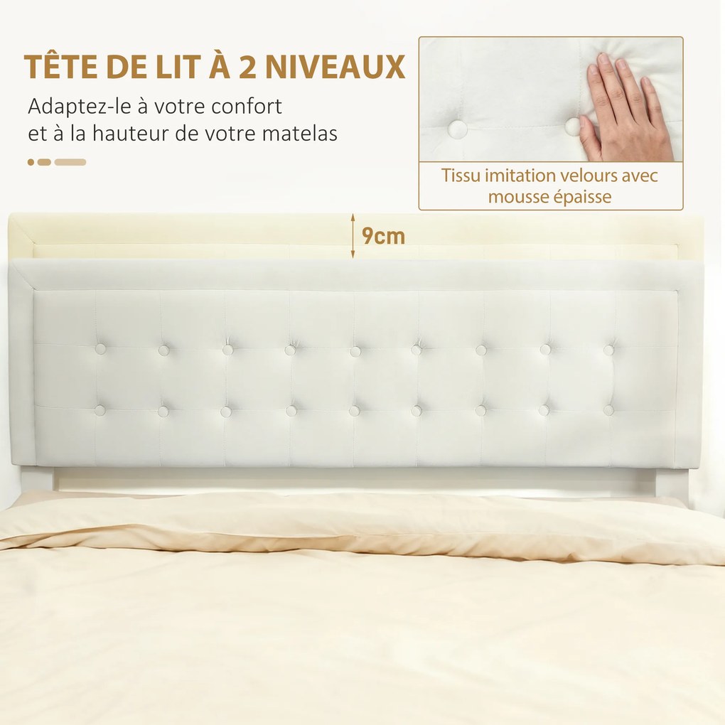 Cama de Casal com Estrado-Baú, 203,5 x 145 x 104 cm (COLCHÃO NÃO INCLUIDO), Arrumação sob a Cama, Creme
