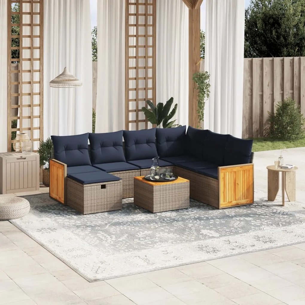 vidaXL 8 pcs conjunto sofás p/ jardim c/ almofadões vime PE cinzento