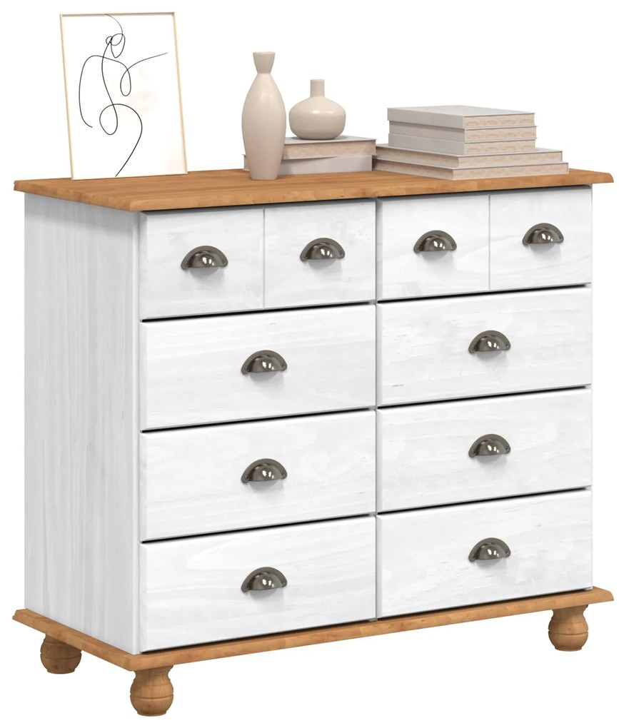 Baú de Gavetas 'ASKIM'Branco 91x40x79 cm Madeira de Pinho Sólida