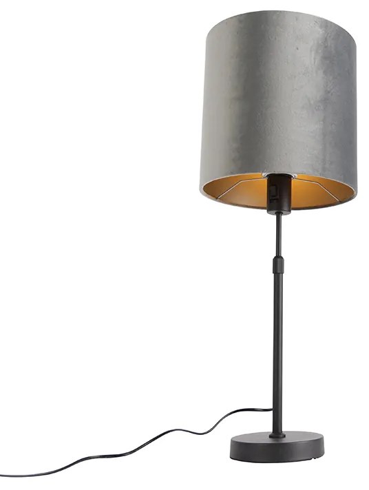 Candeeiro de mesa moderno preto com abajur em tecido cinzento 25 cm regulável - Parte Moderno
