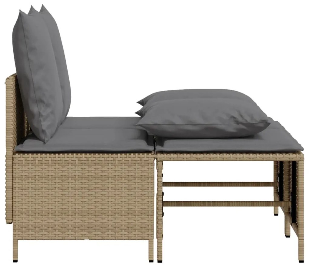 4 pcs conjunto de sofás para jardim c/ almofadões vime PE bege