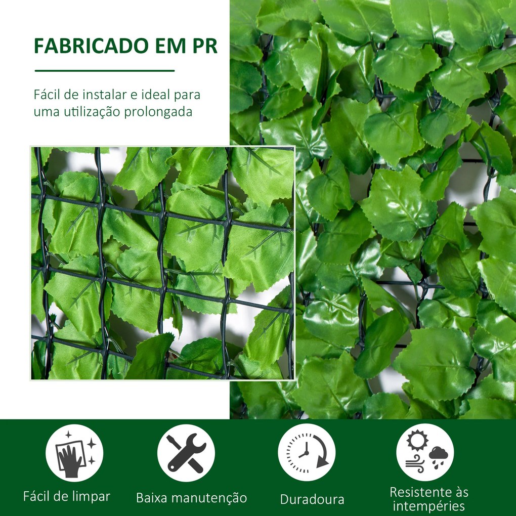Outsunny Vedação Artificial em Rolo 3x1,5m Vedação de Privacidade para Balcão Jardim Exterior Planta Decorativa de Parede PE Verde