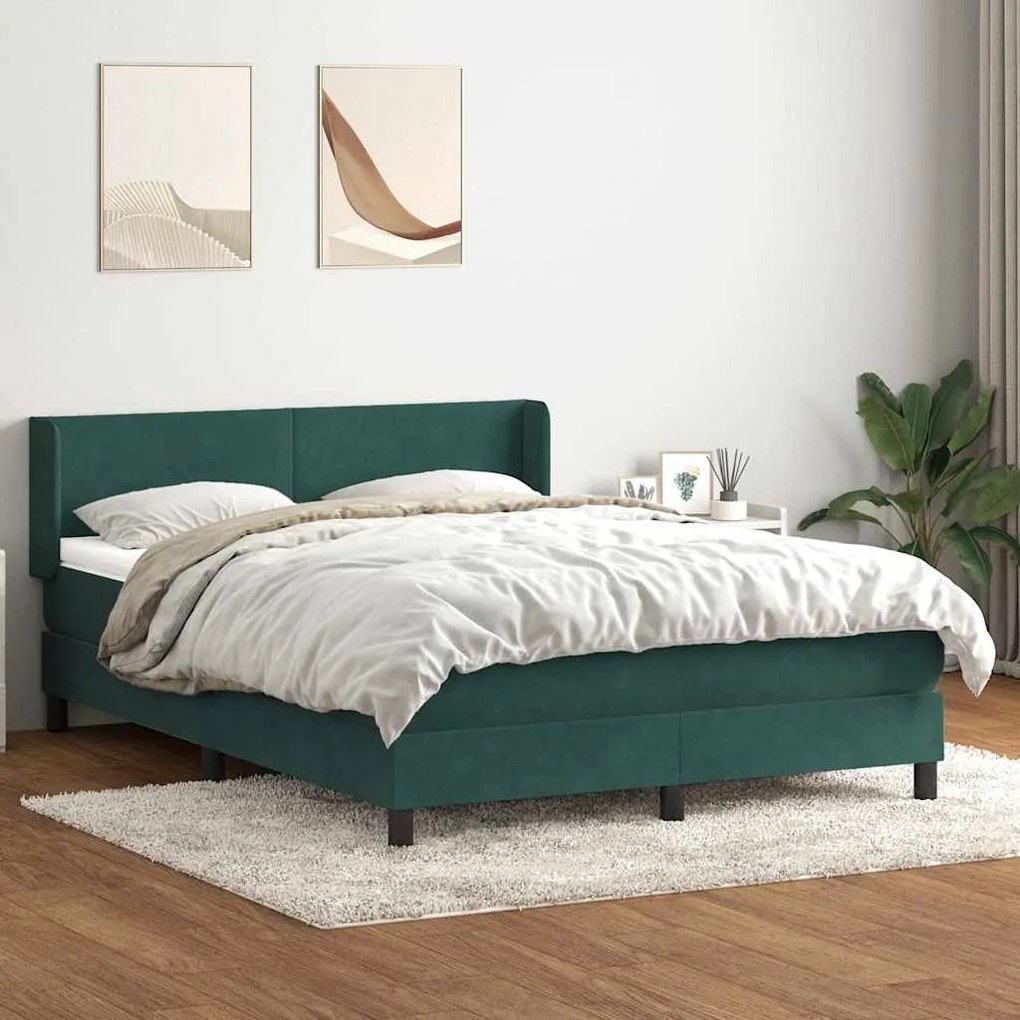 Box Cama primavera com Colchão Verde Escuro 140x210 cm Veludo