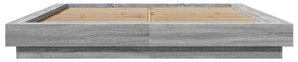 Estrutura de cama c/ luzes LED derivados madeira cinza sonoma