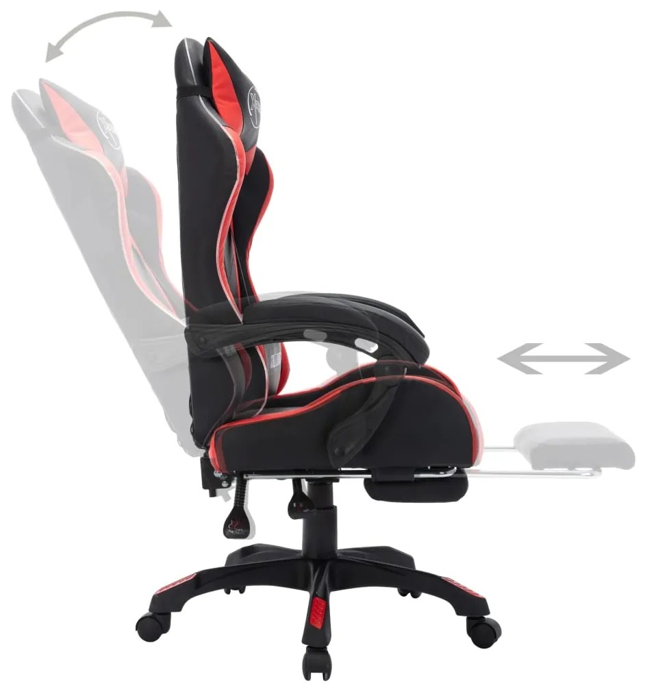 Cadeira estilo corrida luzes LED RGB couro arti. vermelho/preto