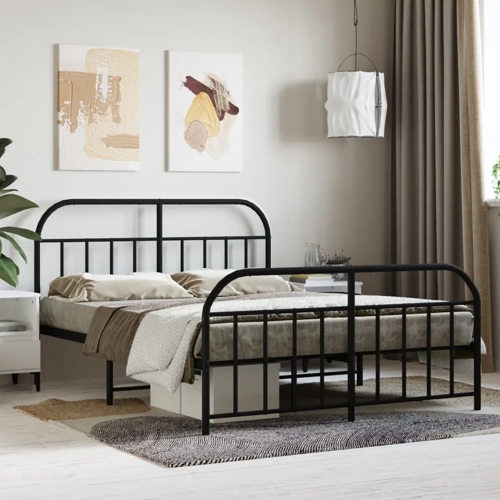 vidaXL Estrutura de cama com cabeceira e pés 140x190 cm metal preto