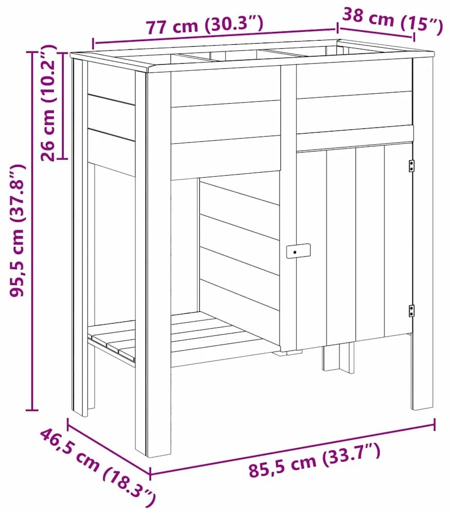 Cama Elevada de Jardim com Armazenamento 85x46x96 cm - Madeira Tratada