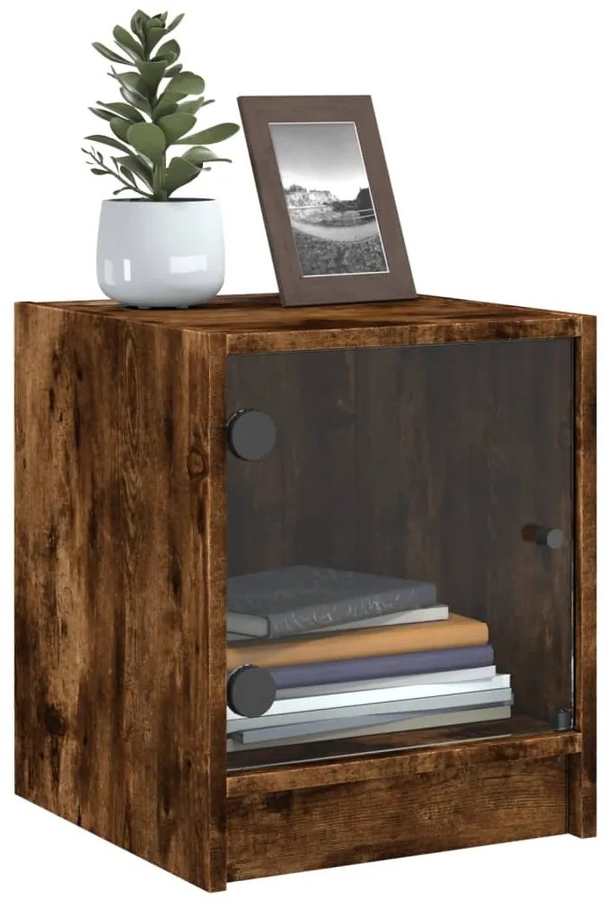 Mesa de cabeceira c/ porta de vidro 35x37x42 cm carvalho fumado