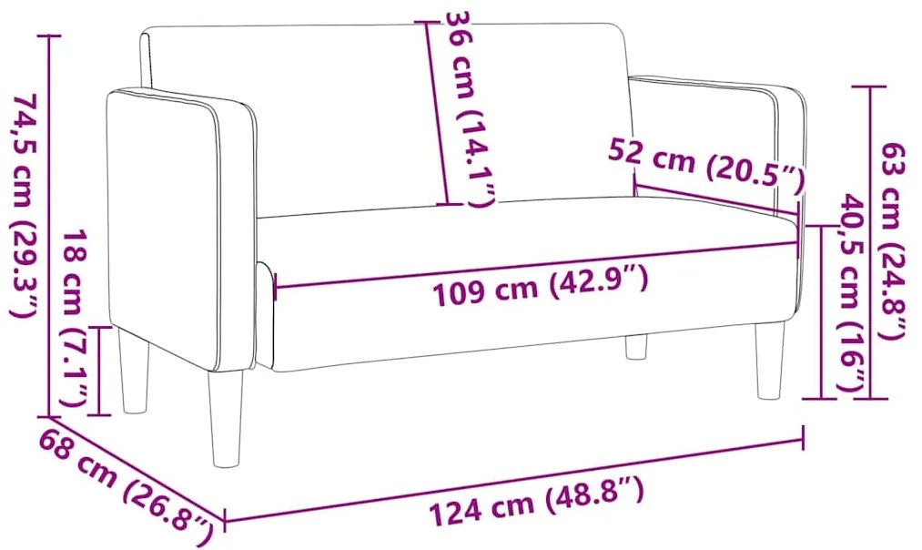 Sofá-luvas 109 cm tecido corduroy cinzento-claro