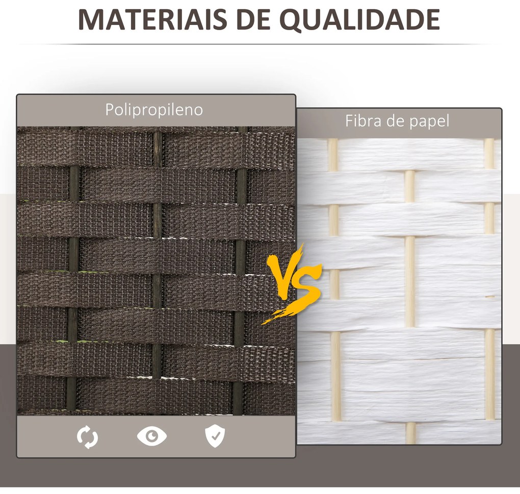 Biombo de 4 Painéis Separador de Ambientes Dobrável 160x170 cm para Sala de Estar Dormitório Escritório Castanho