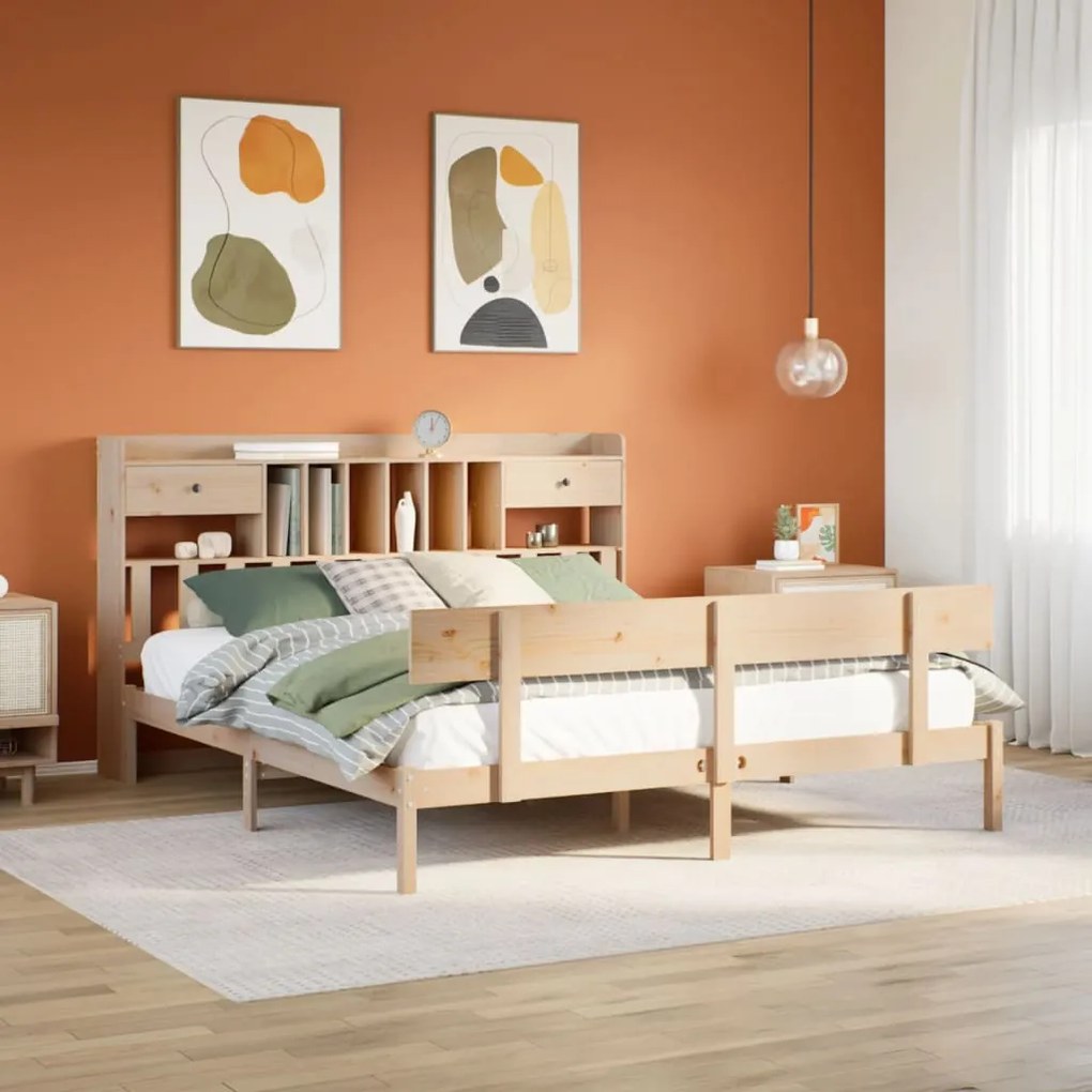 vidaXL Cama com estante sem colchão 200x200 cm pinho maciço