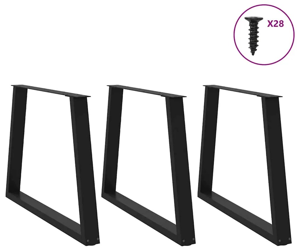 Pernas para mesa de jantar em V 3 peças, pretas, 100x(72-73,3) cm, aço