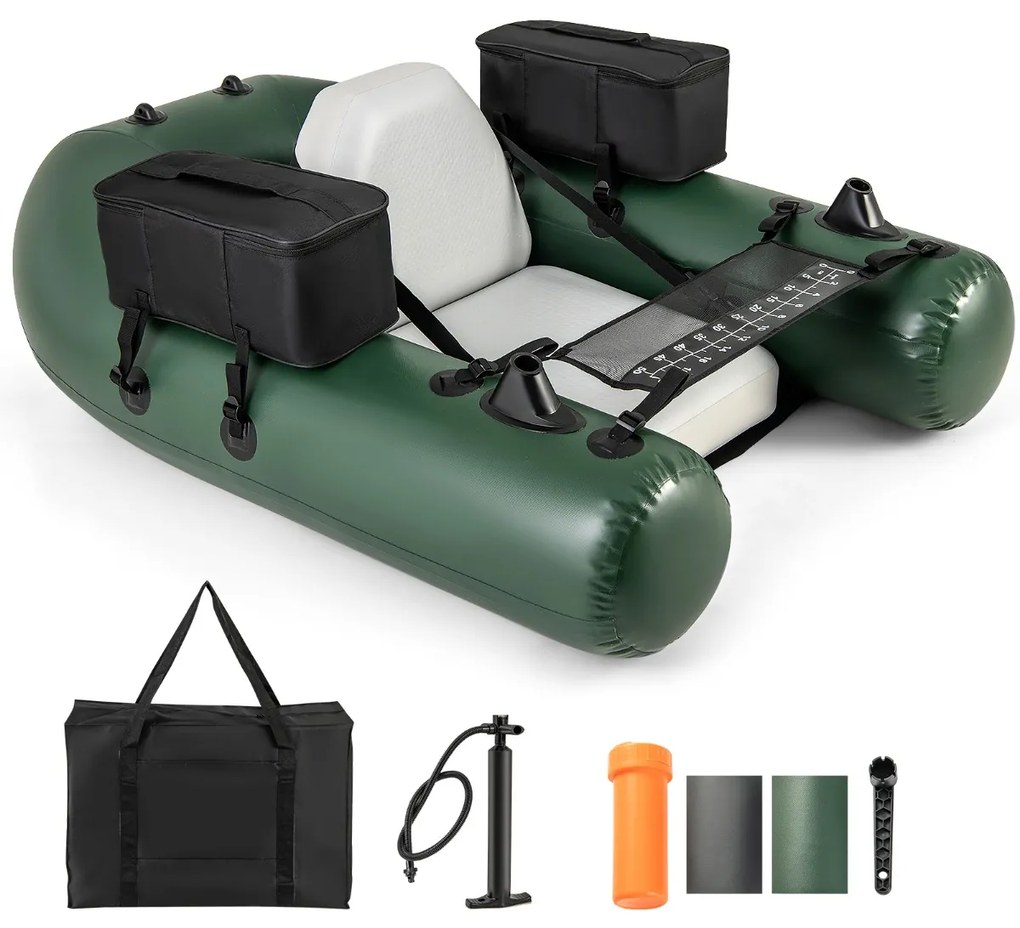 Barco de barriga com alças de ombro, bomba manual, remo e suporte para vara, barco de pesca de barriga verde