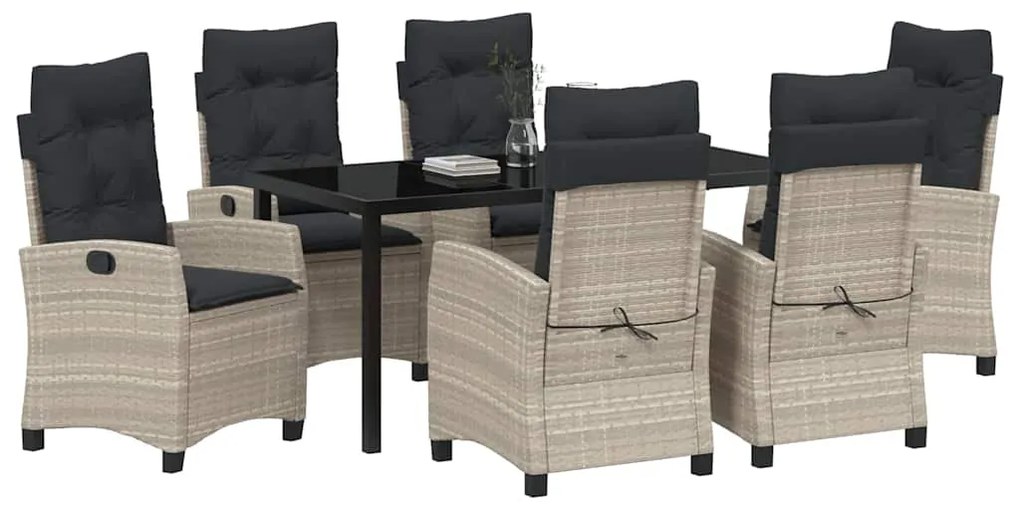 Conjunto de Jantar de Jardim com 7 Peças e Almofadas - Cinza Claro de